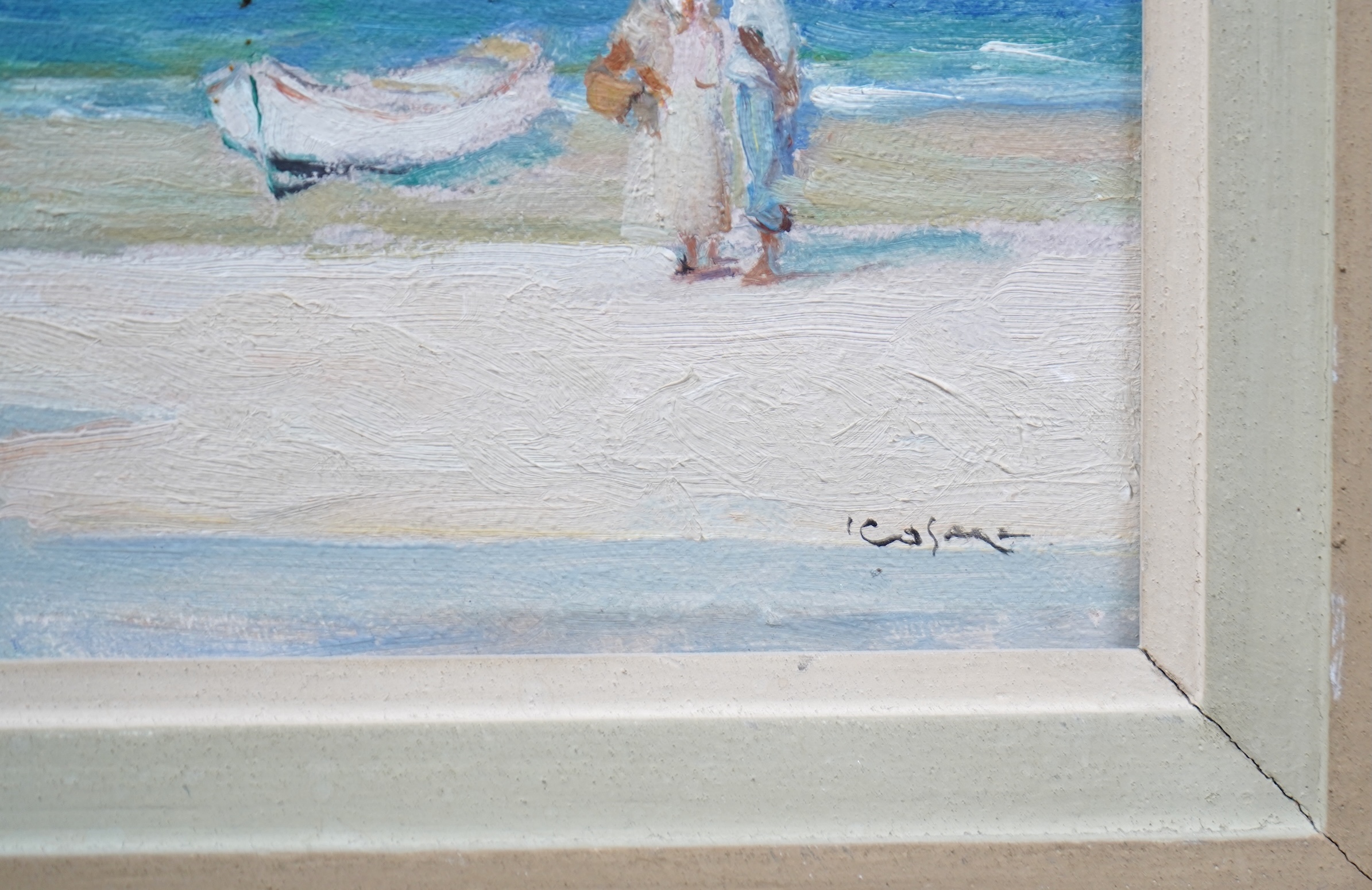 Georgios Kosmadopoulos, Greek 1895-1967, A Greek coastal scene with a figure relaxing to the foreground